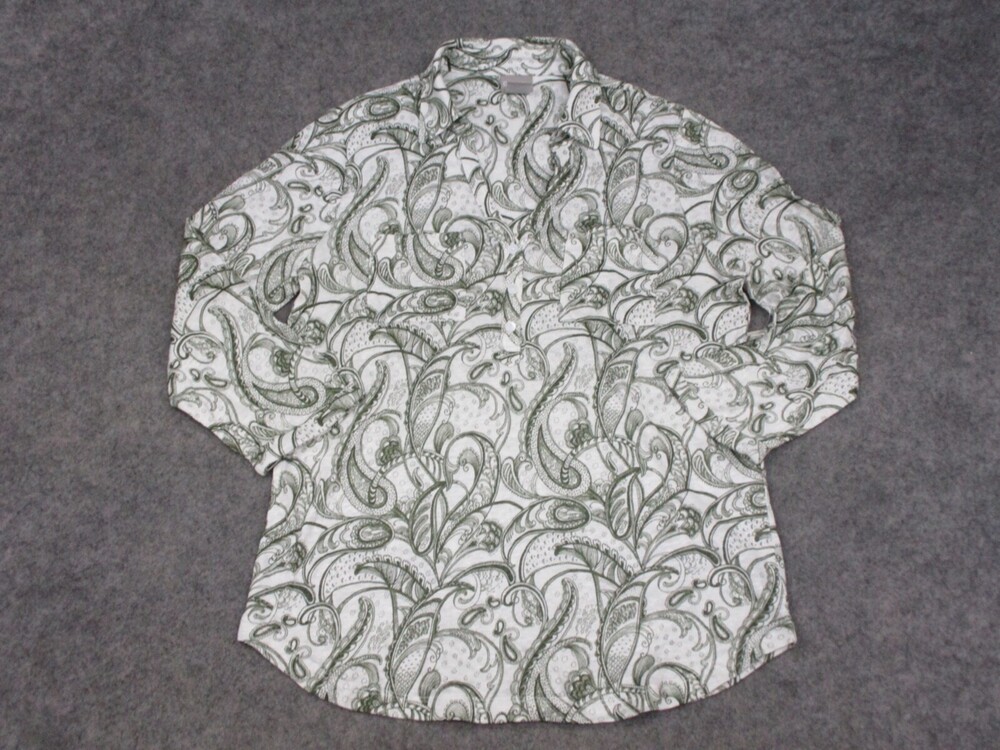Chicos Top Womens 0 Regular Small S Green Shirt Pullover Linen Paisley Tee